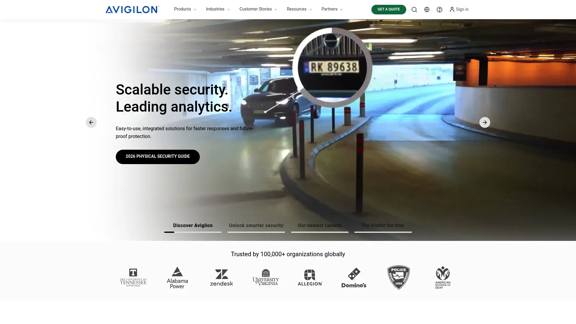 Avigilon access control and video security platform homepage