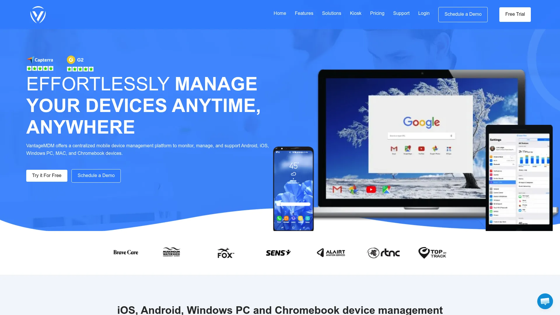 VantageMDM mobile device management dashboard