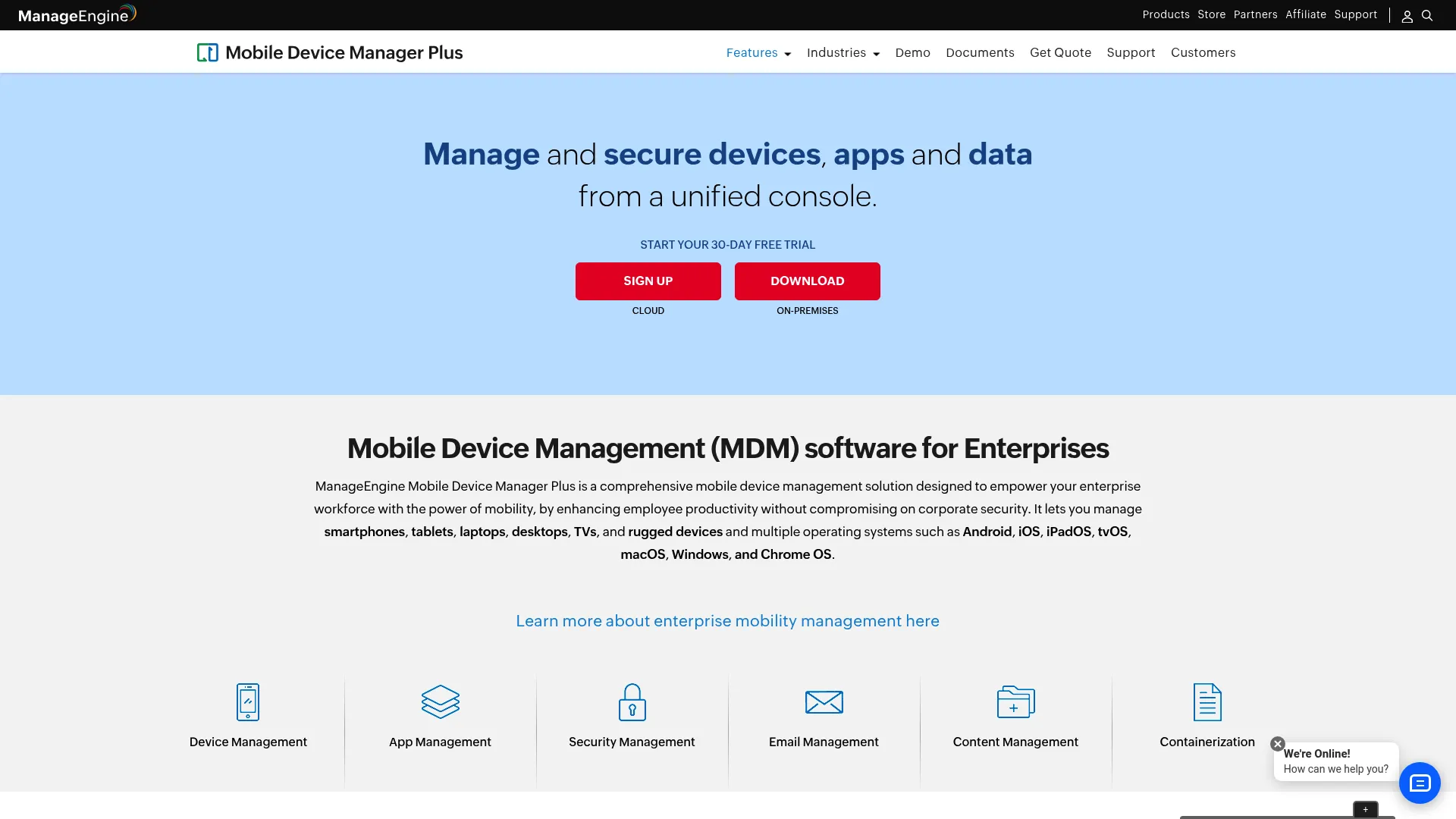 ManageEngine Mobile Device Manager Plus dashboard