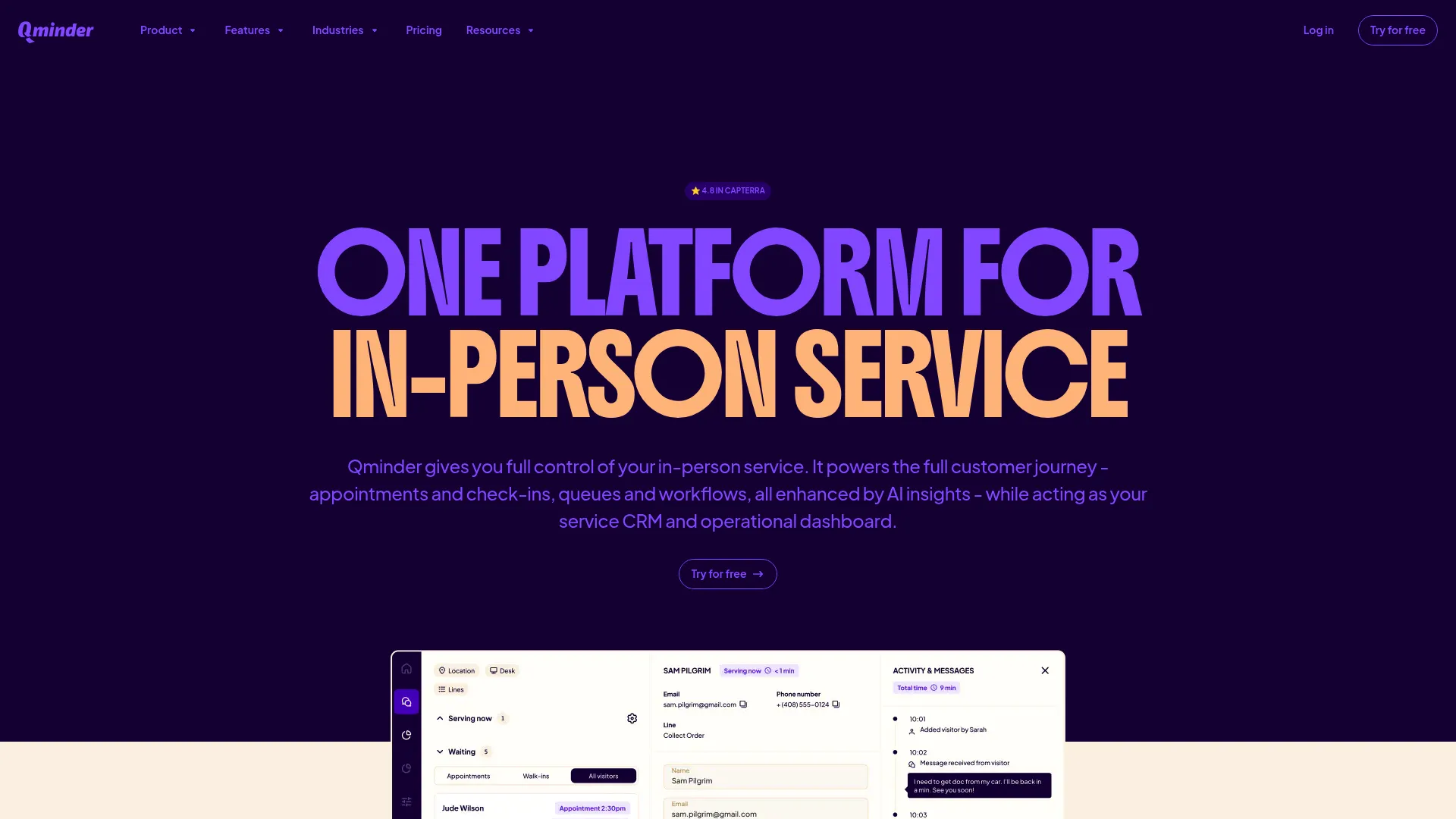 Qminder platform showing queue management and service analytics