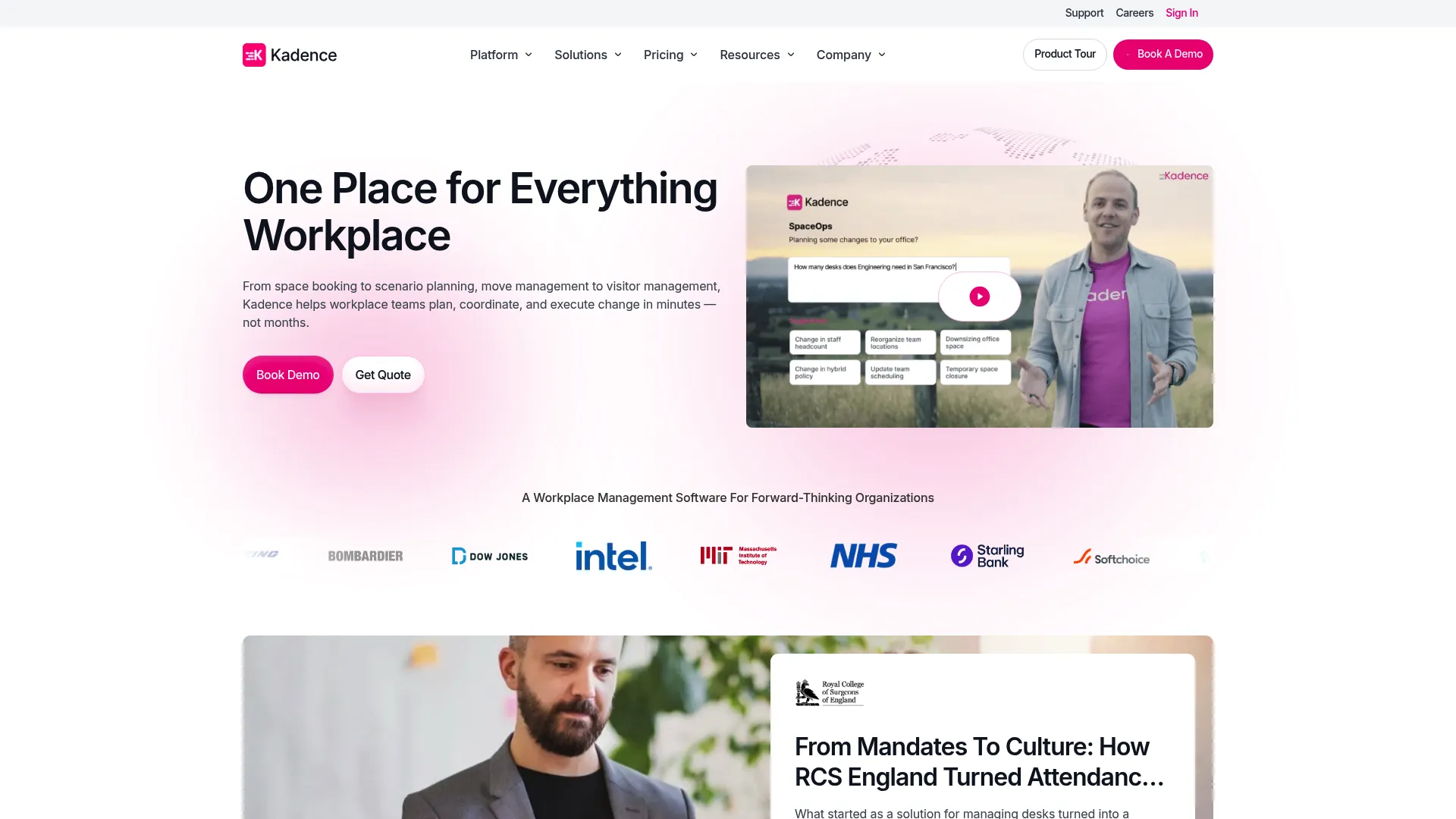 Kadence hybrid workplace platform homepage