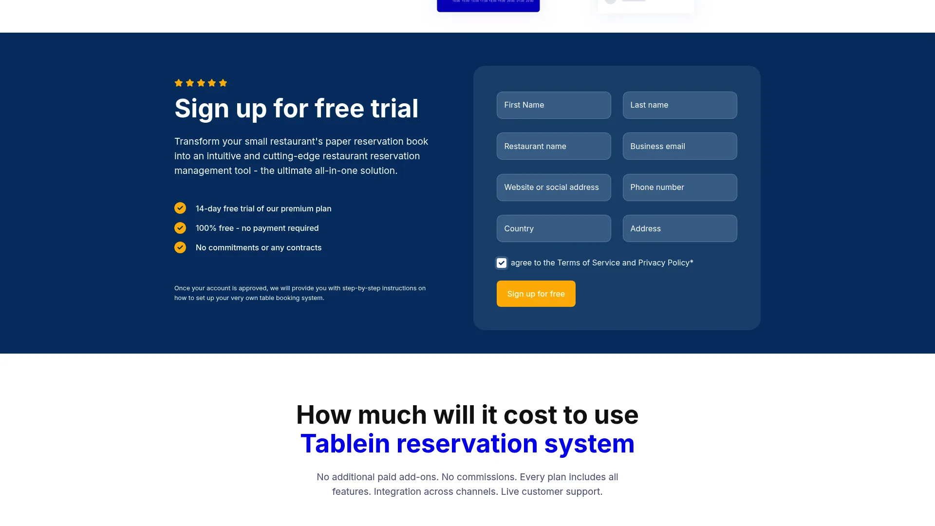 Tablein restaurant reservation system