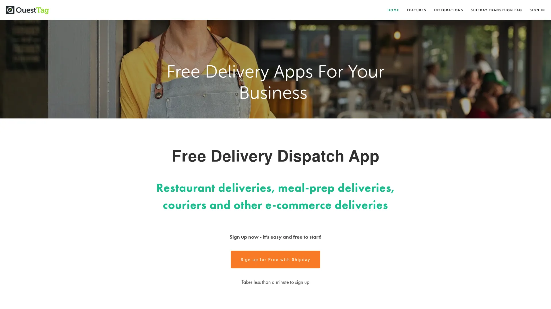 QuestTag delivery and pickup management homepage