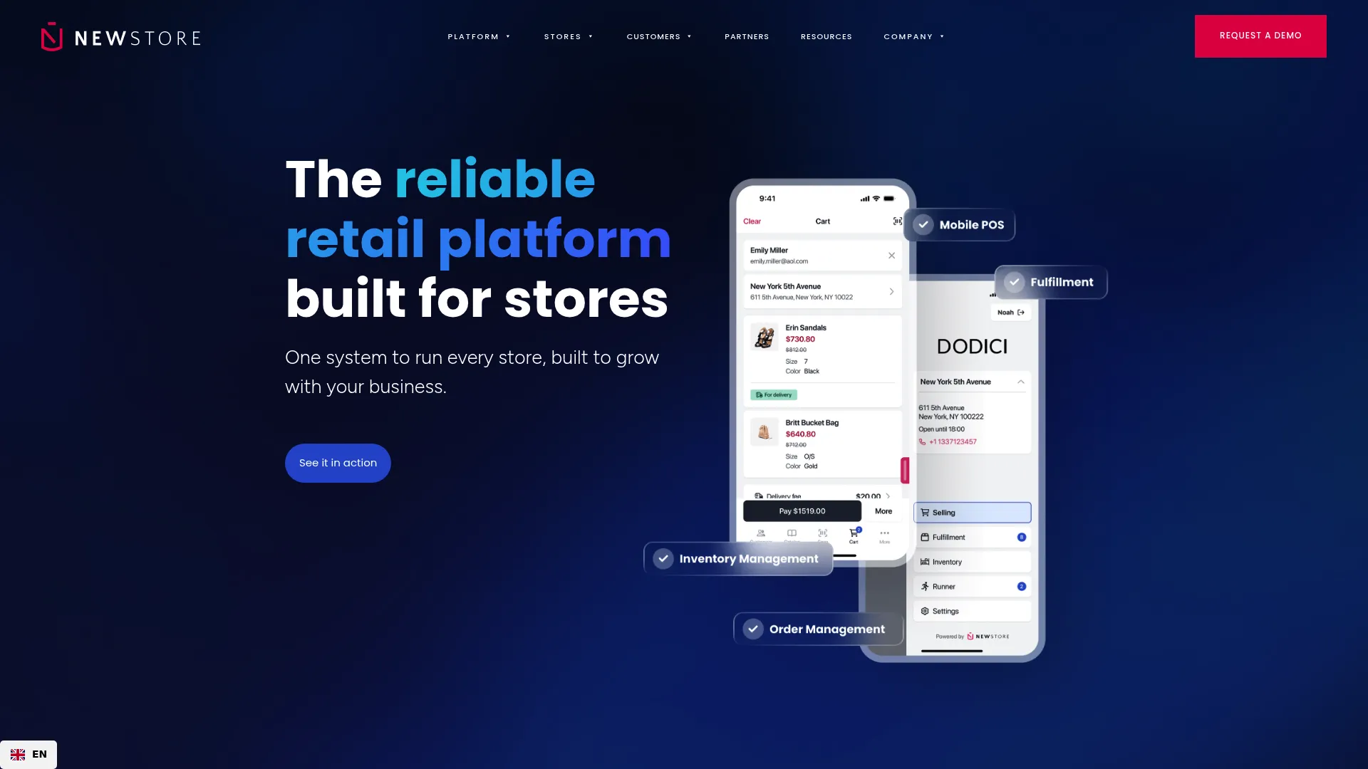 NewStore mobile-first omnichannel retail platform homepage
