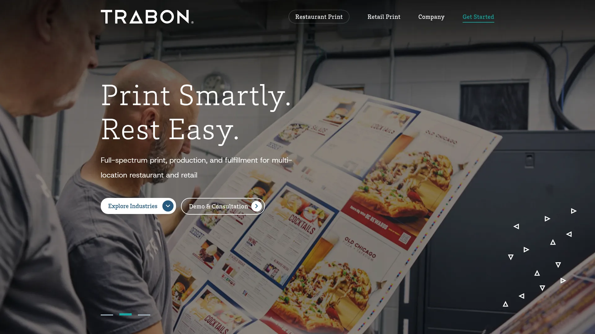 Trabon Group menu management and print fulfillment homepage