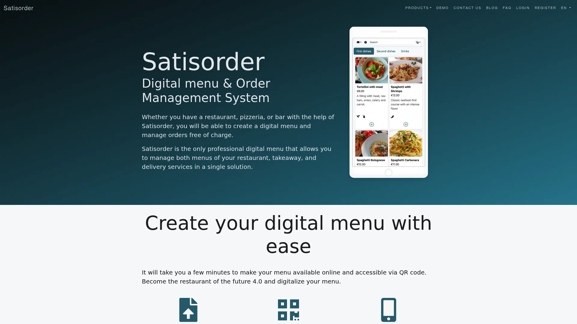 Satisorder digital menu and order management homepage