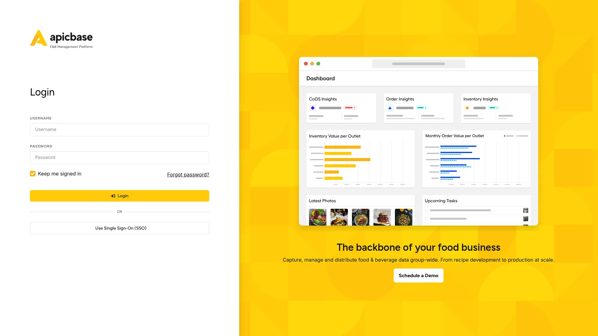 Apicbase back-of-house operations software homepage