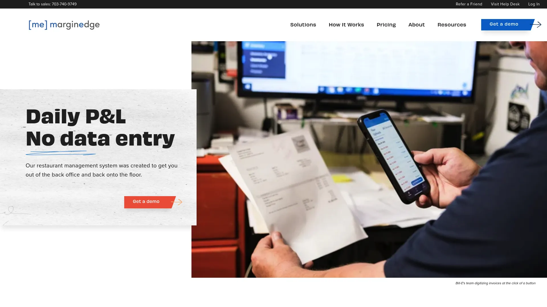 MarginEdge restaurant management software homepage