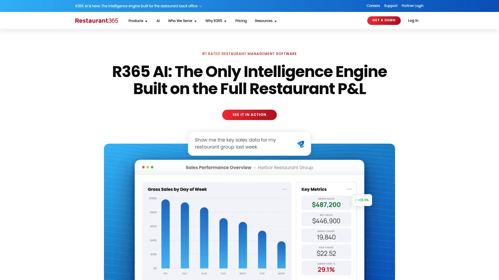 Restaurant365 restaurant management platform homepage