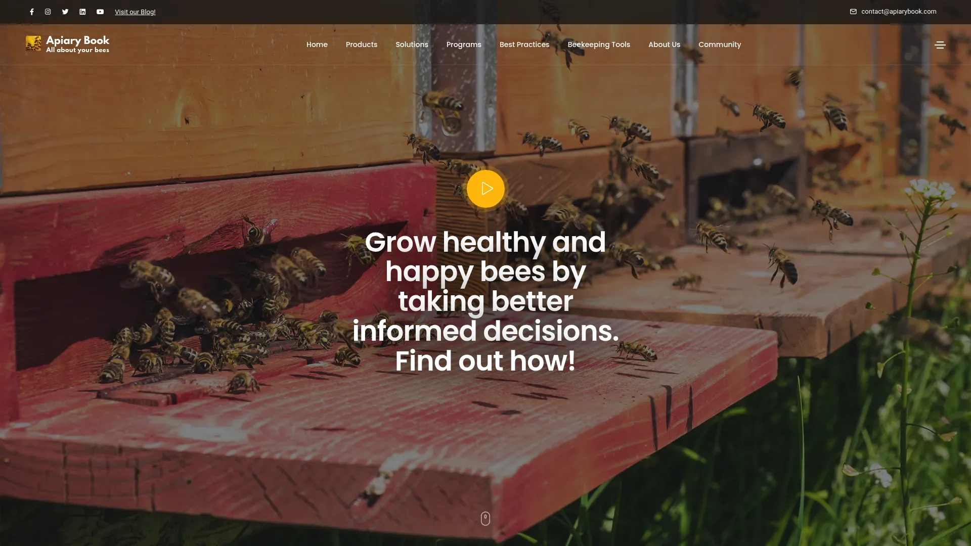 Apiary Book beekeeping app homepage showing hive management and academy features