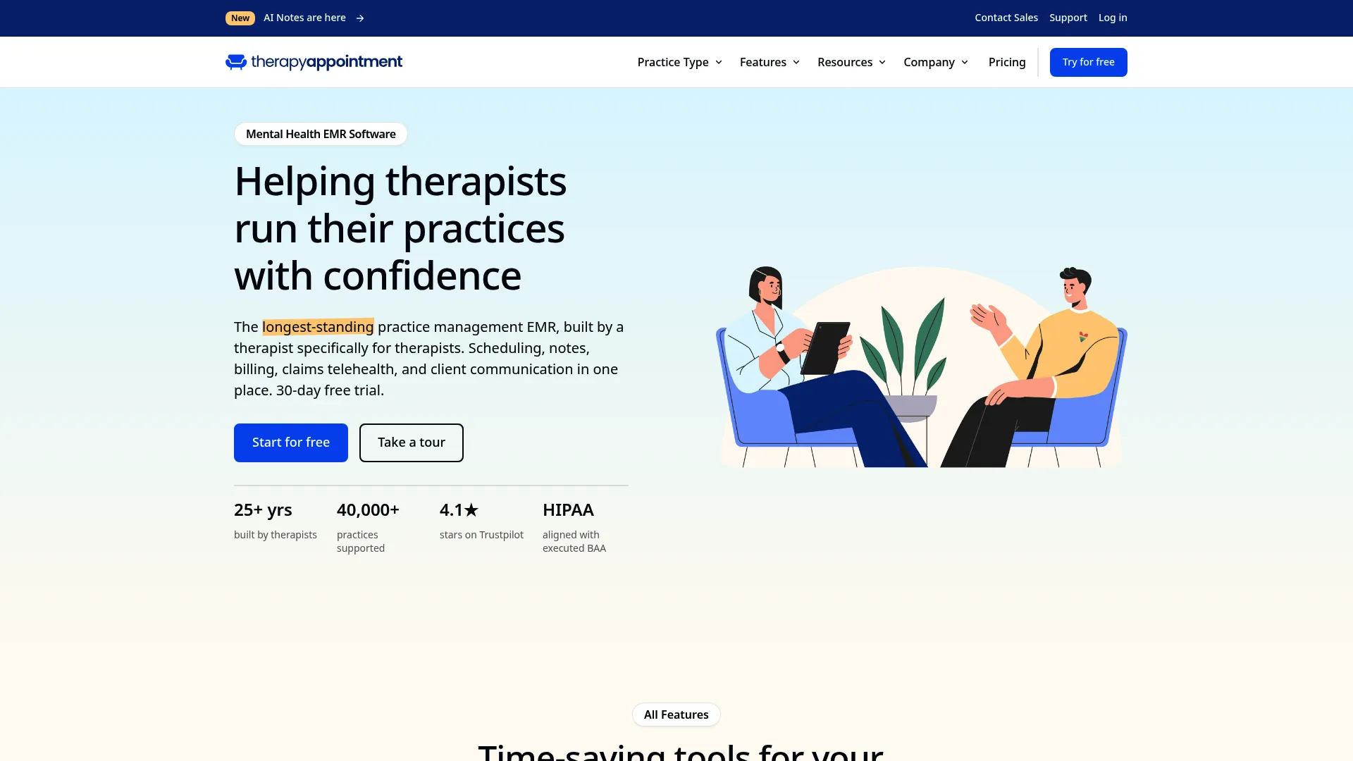 TherapyAppointment mental health EMR homepage