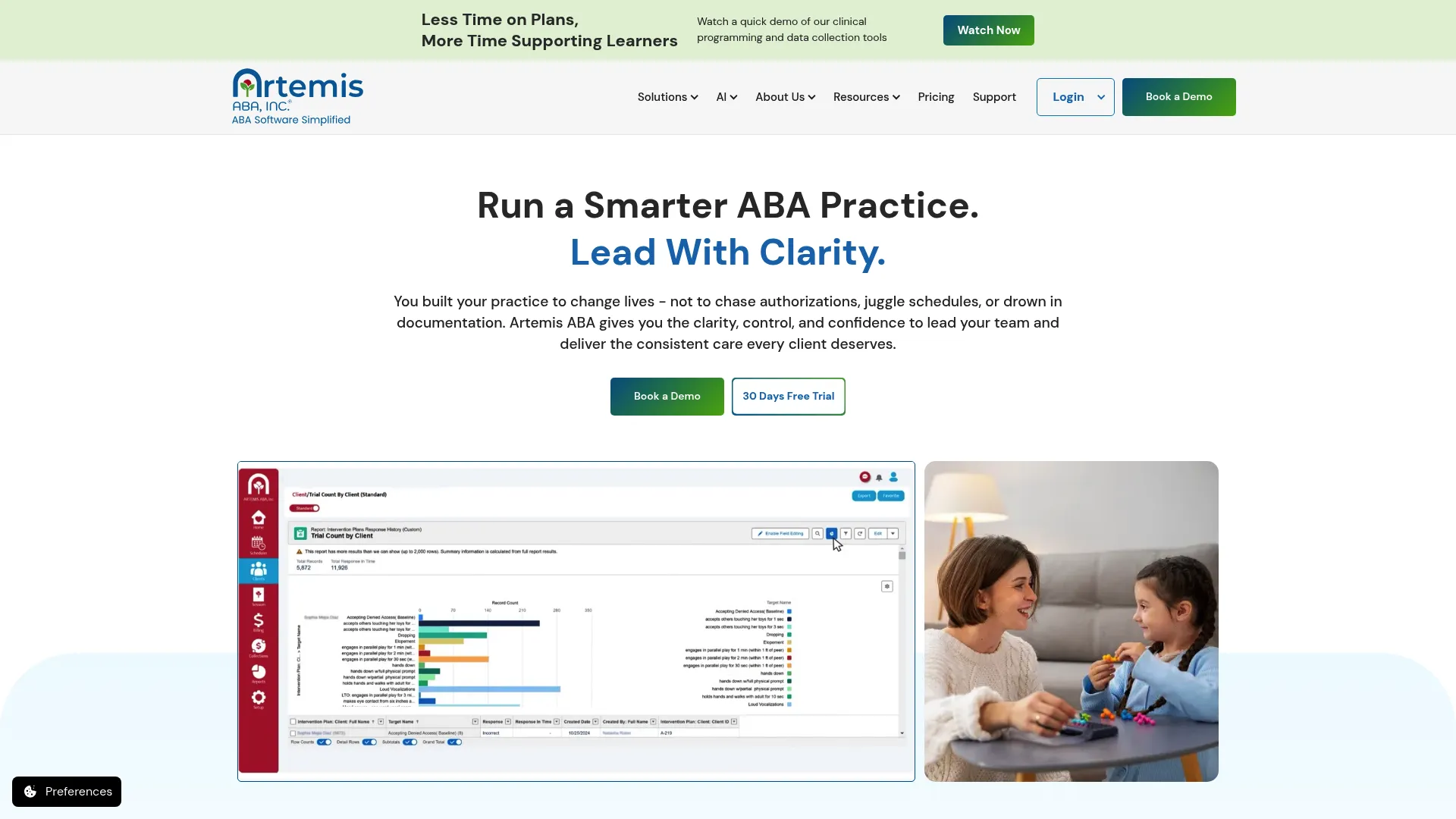 Artemis ABA practice management and EMR software dashboard