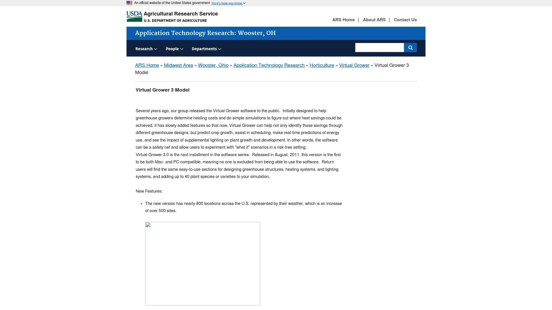 Virtual Grower 3.0 USDA greenhouse modeling software page
