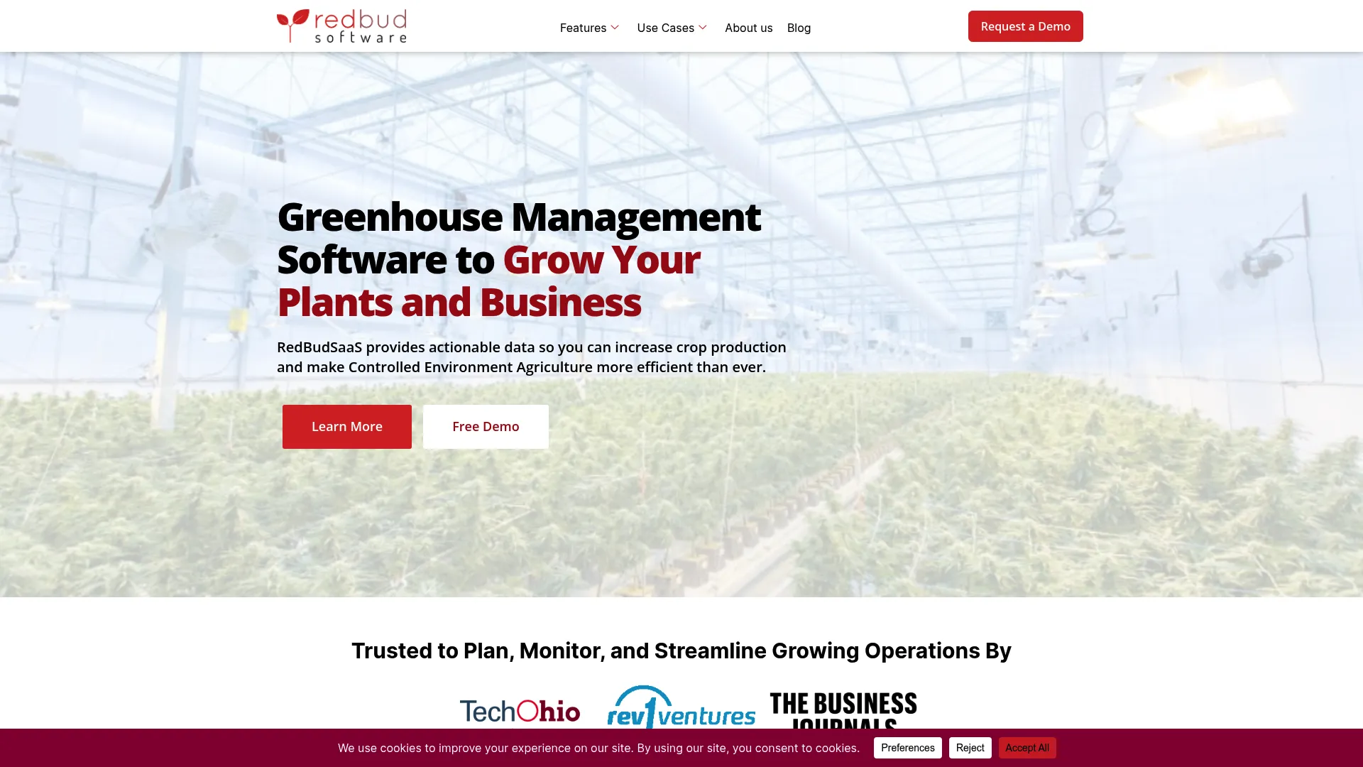 RedBud Software greenhouse management platform homepage
