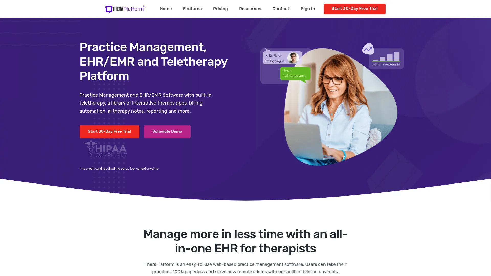 TheraPlatform practice management and teletherapy software homepage