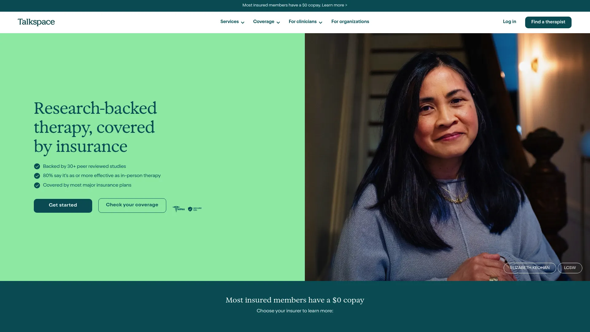 Talkspace online therapy and psychiatry homepage