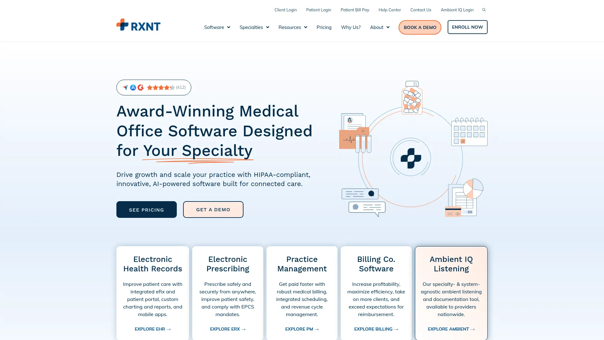 RXNT cloud-based healthcare software homepage