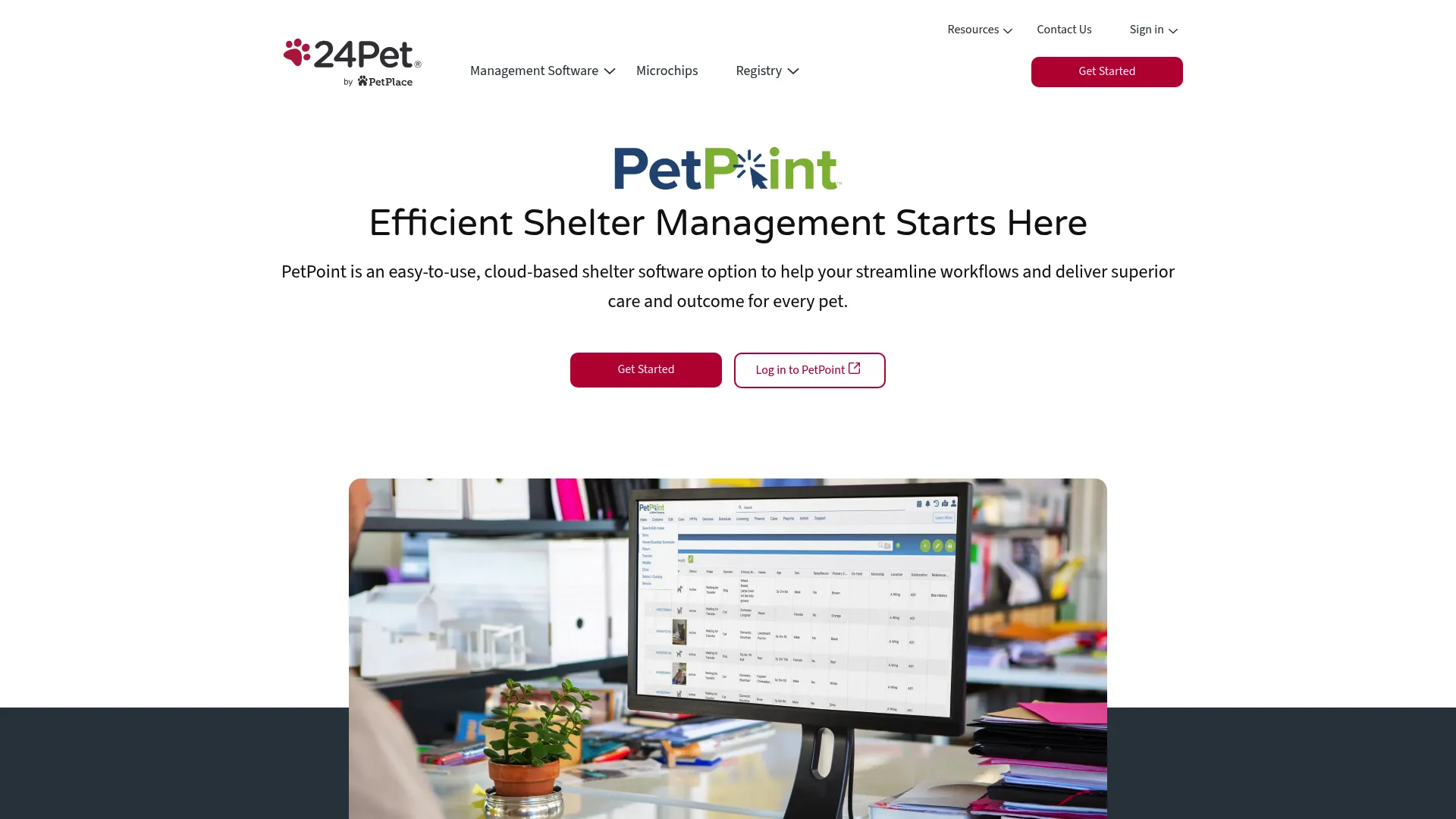 PetPoint product page showing cloud-based shelter management software