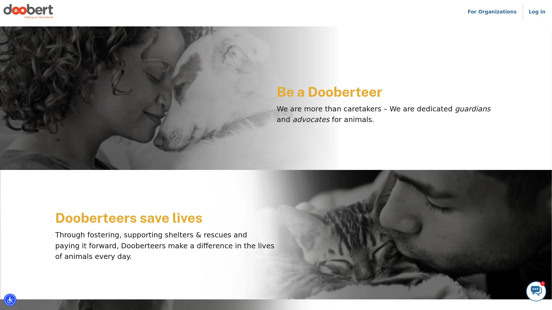 Doobert homepage showing animal welfare software for shelters, rescues, and foster programs
