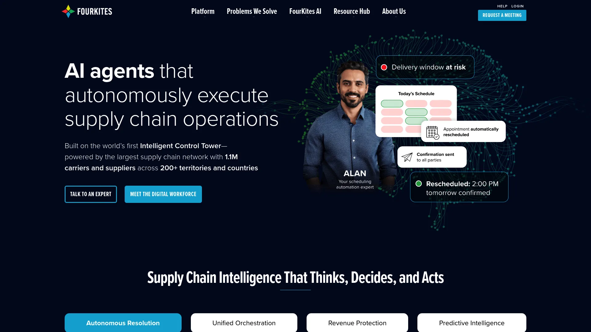 FourKites supply chain visibility and control tower platform homepage