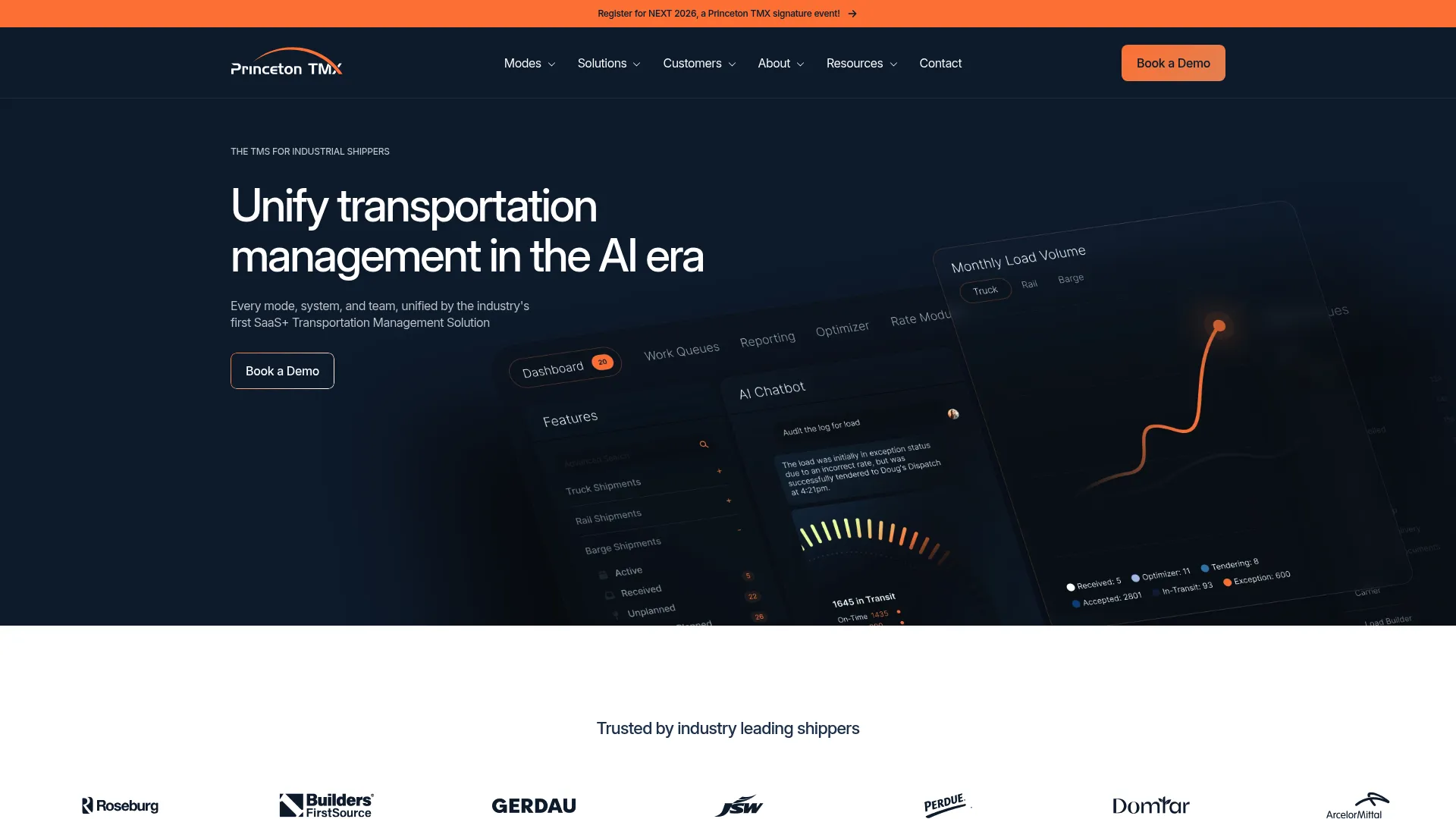 Princeton TMX unified transportation management system homepage