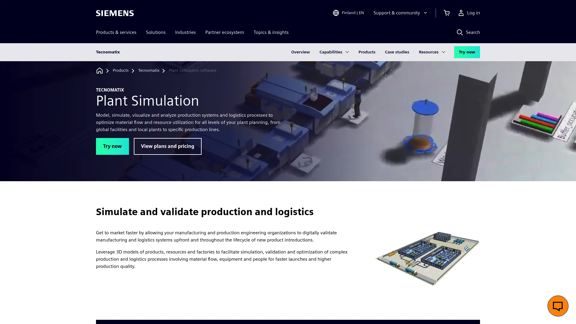 Siemens Tecnomatix Plant Simulation digital factory and material flow modeling view