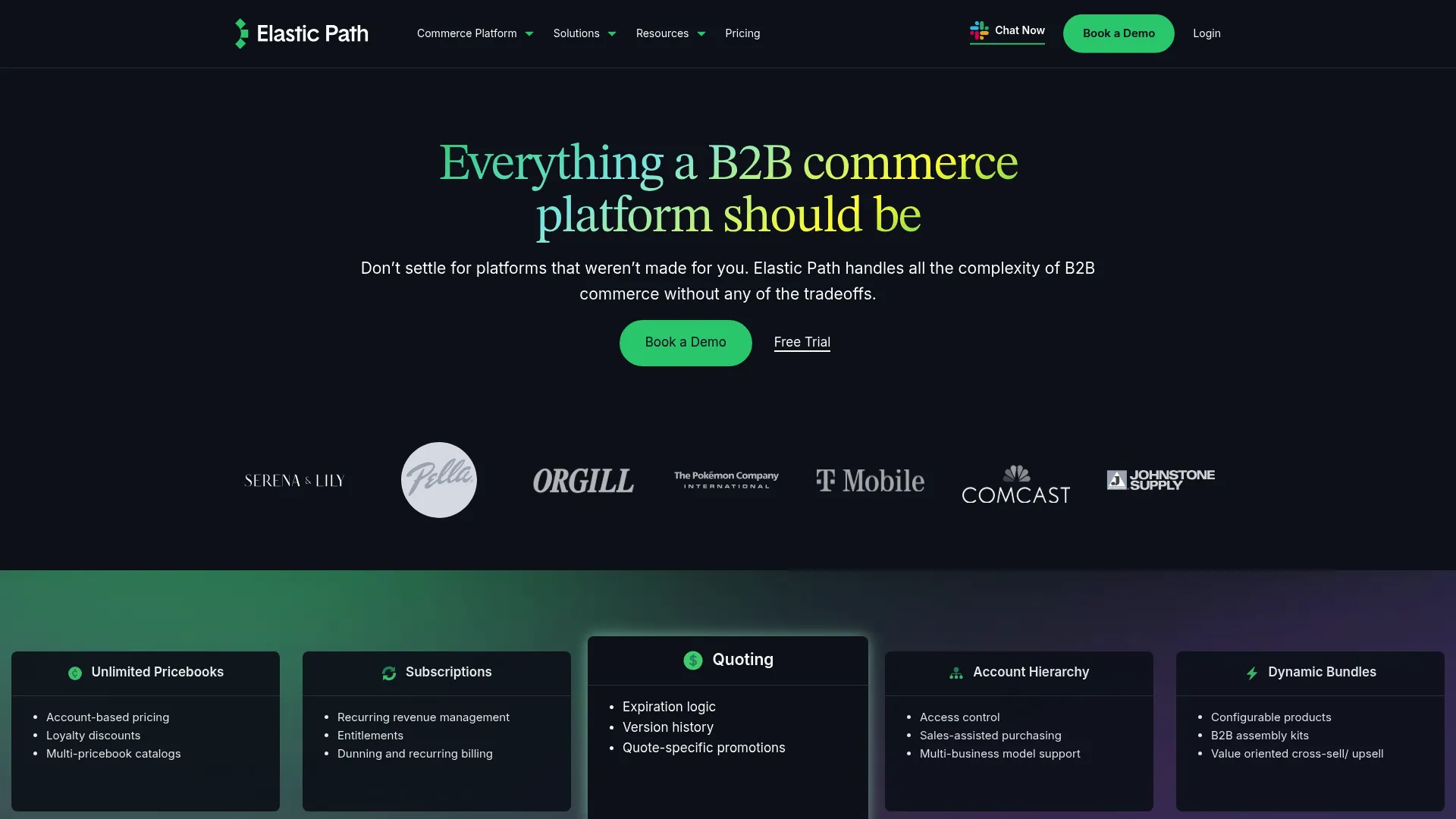 Elastic Path homepage screenshot