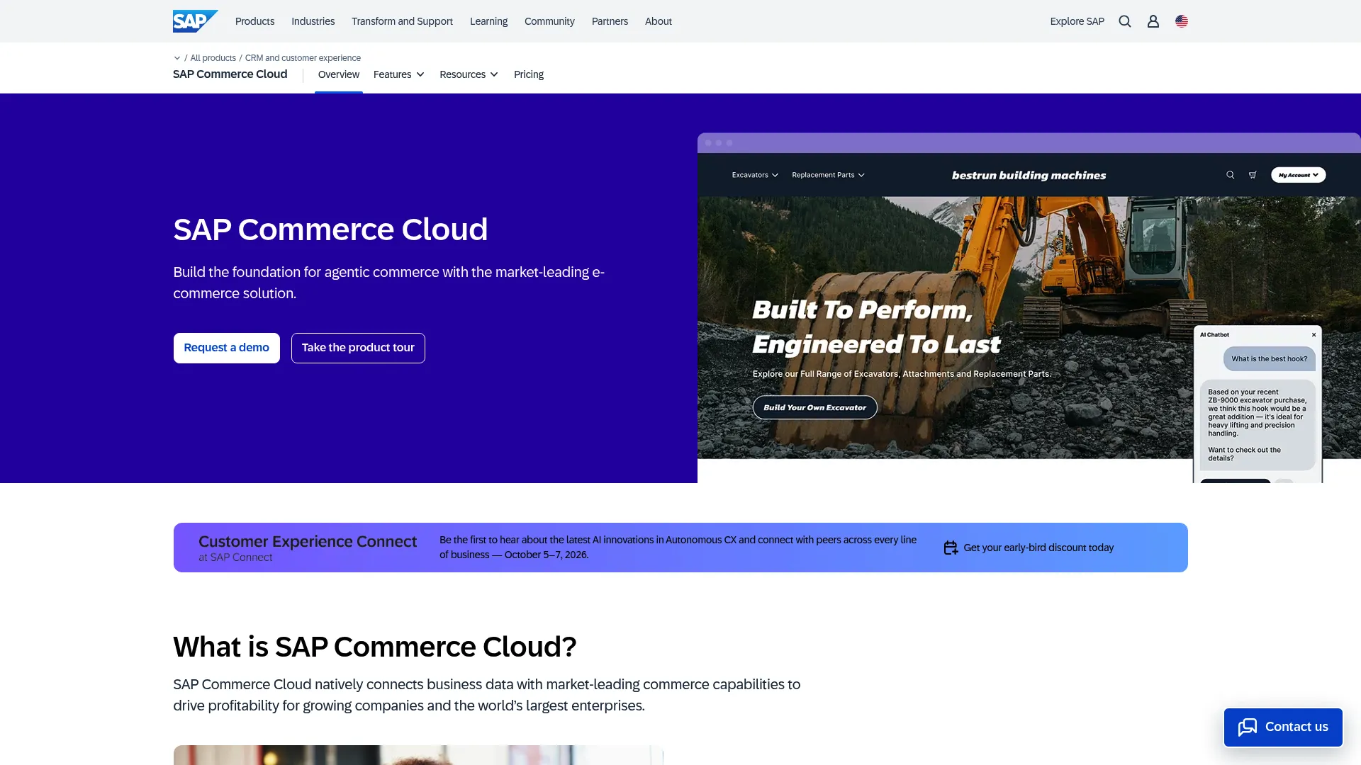 SAP Commerce Cloud homepage screenshot