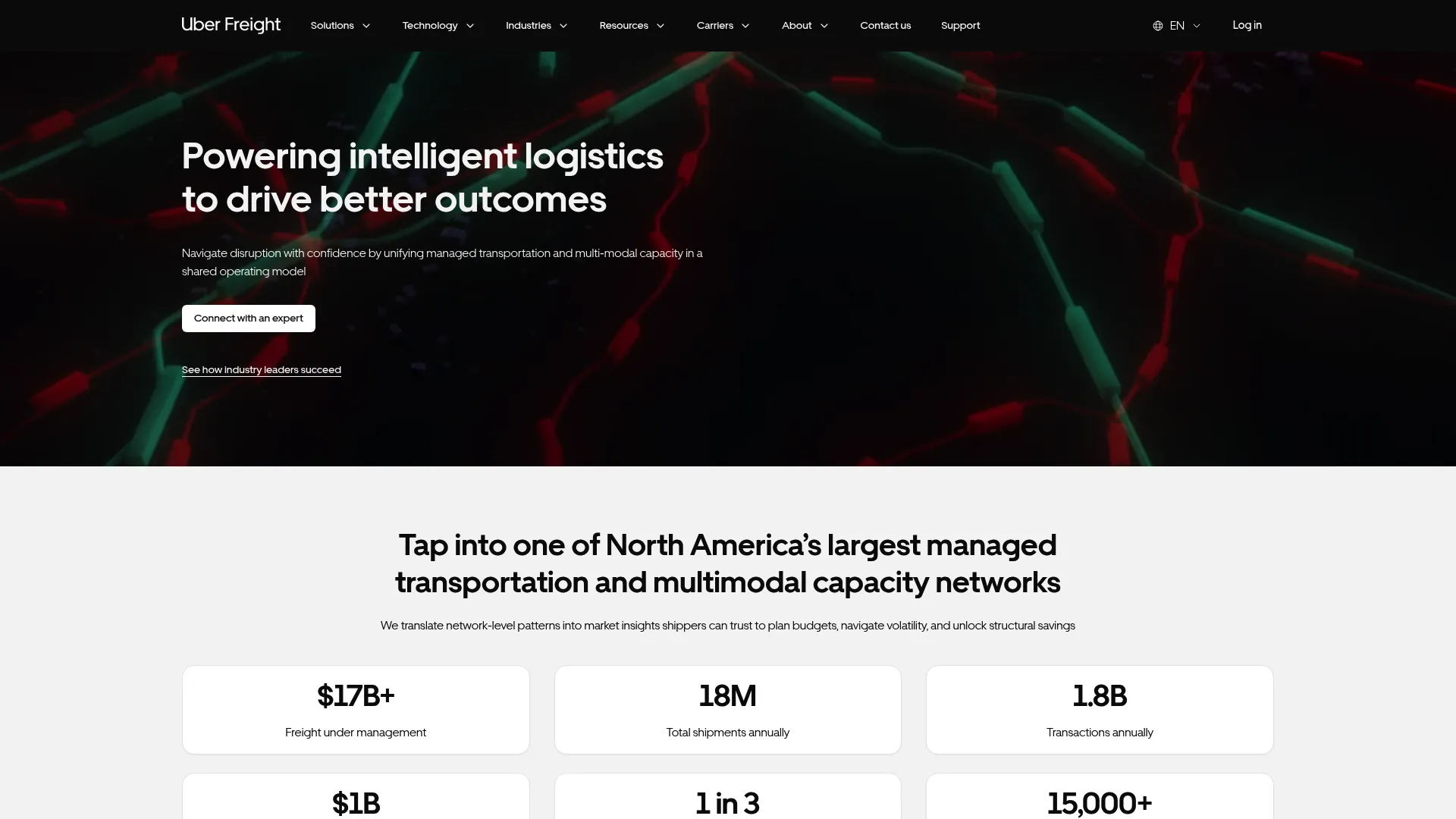 Uber Freight digital freight marketplace homepage