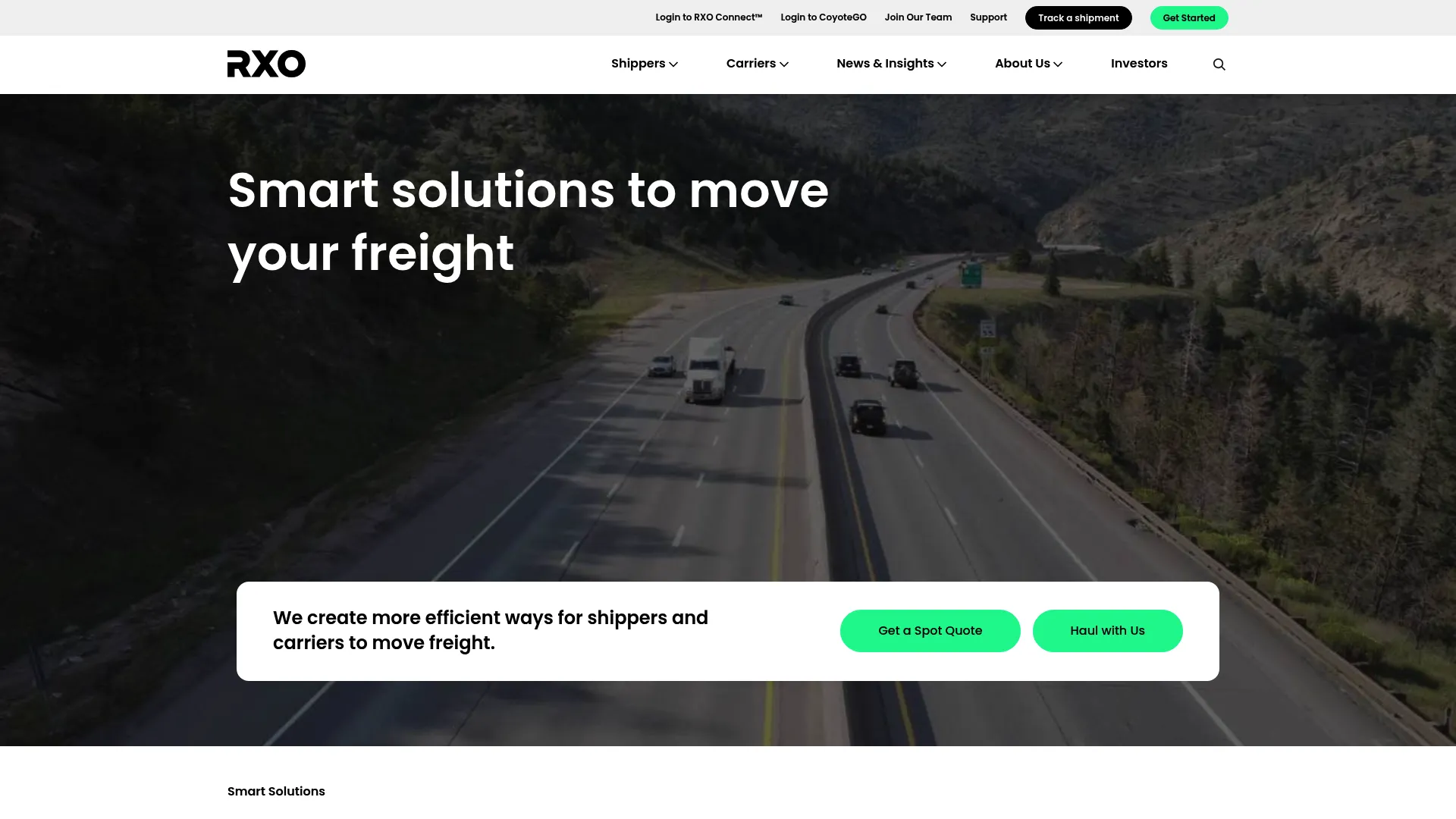 RXO freight brokerage and logistics platform homepage