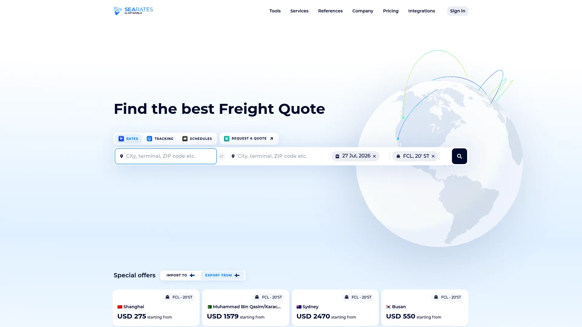 SeaRates freight platform and tracking tools