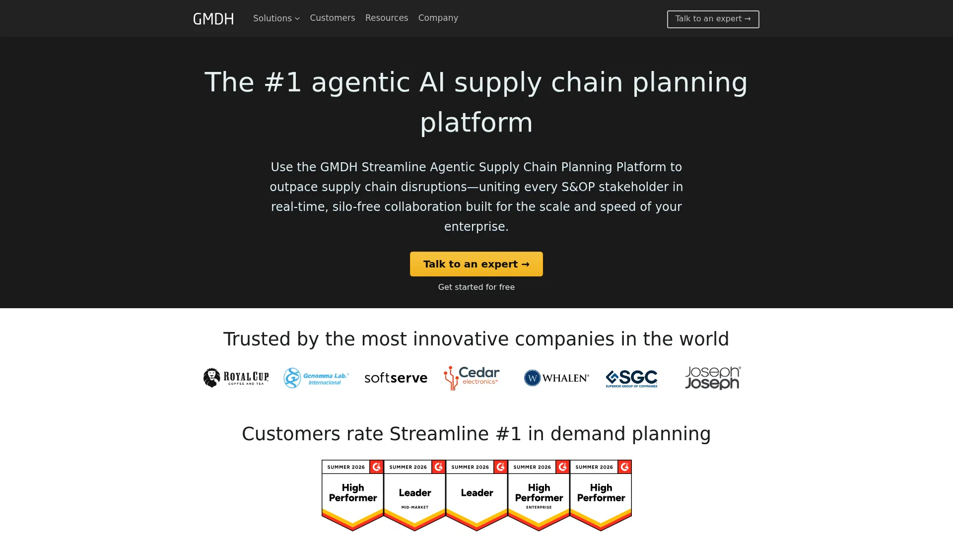 GMDH Streamline supply chain planning software homepage