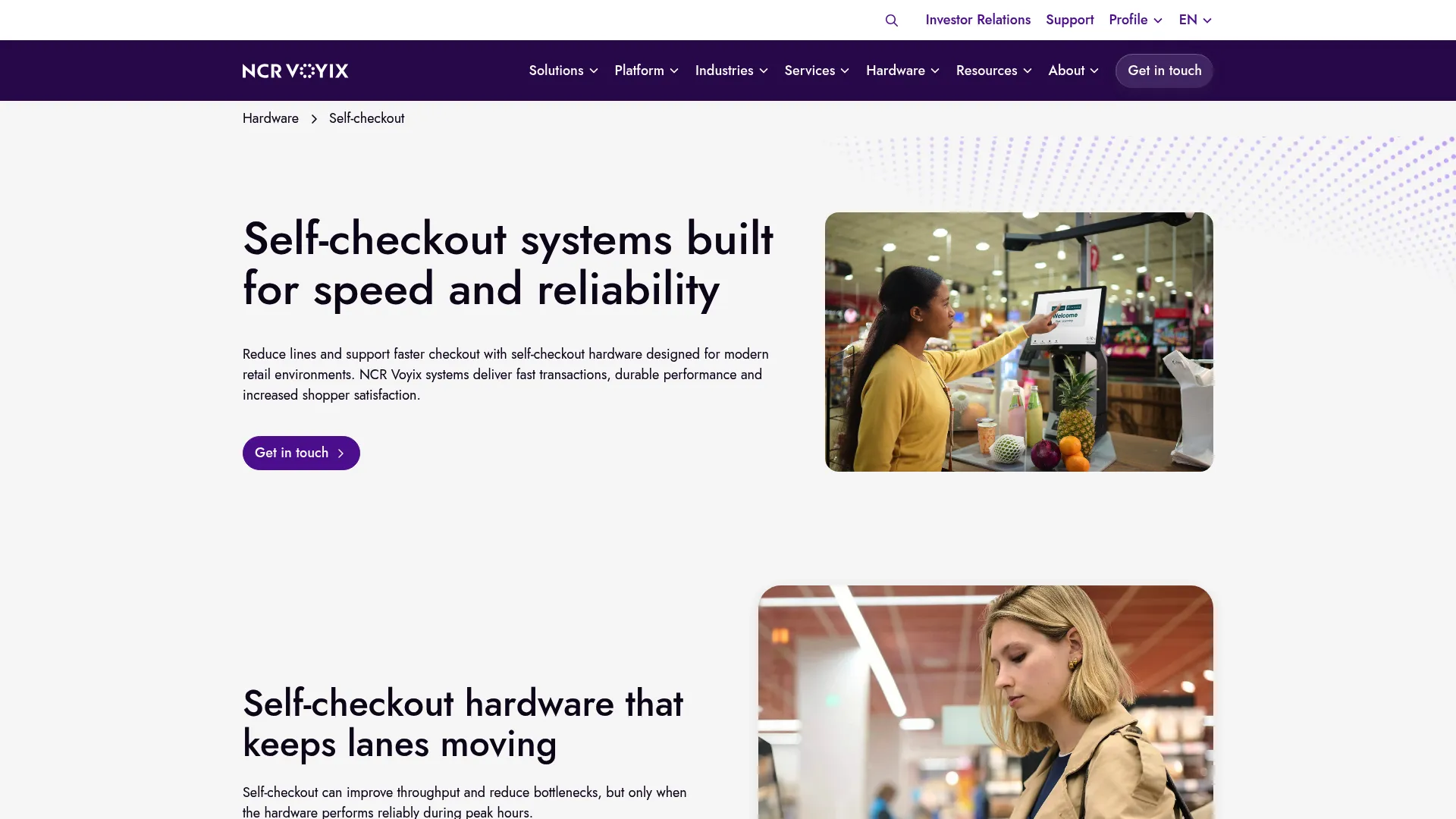 NCR self-checkout kiosk hardware page