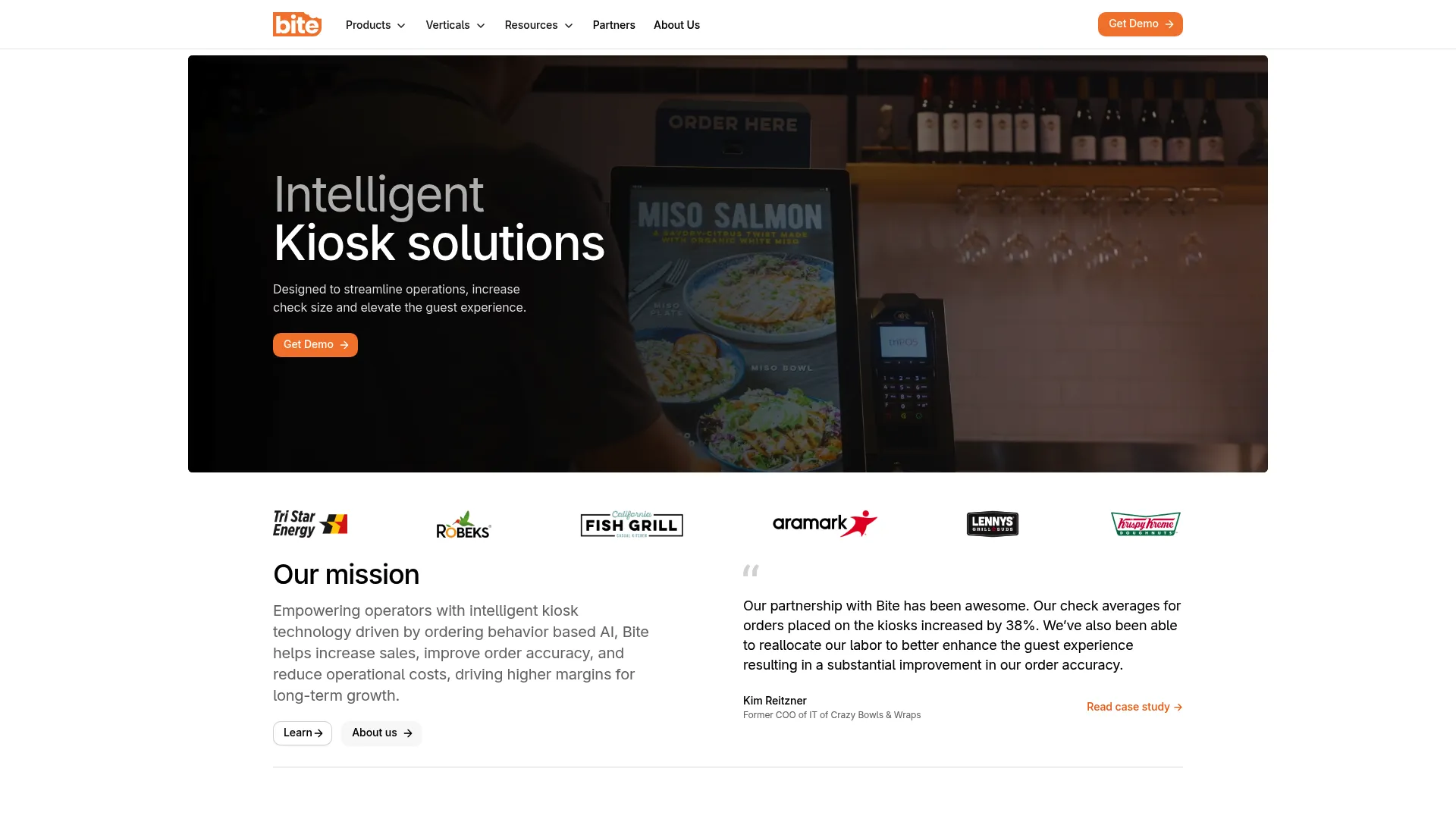 Bite Kiosk AI-driven restaurant ordering page