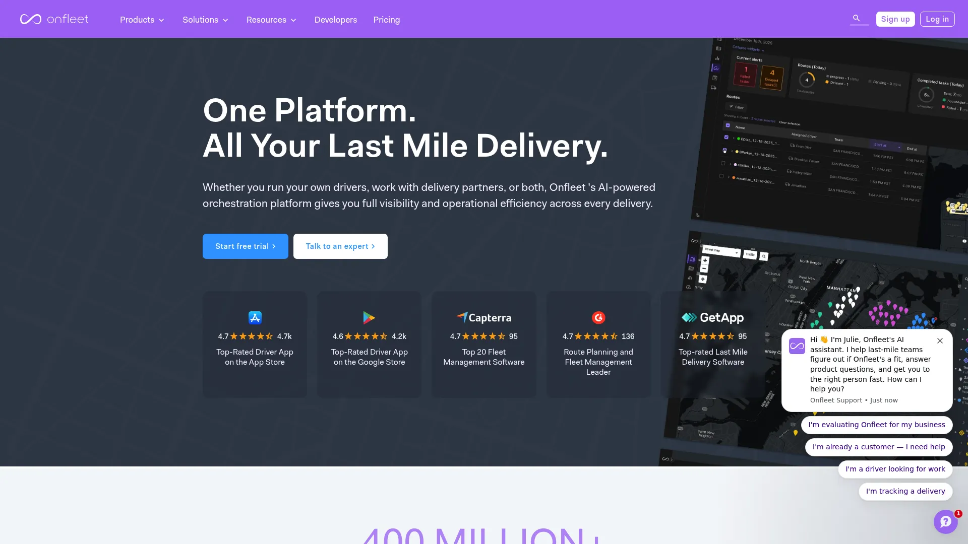 Onfleet last mile delivery software dashboard