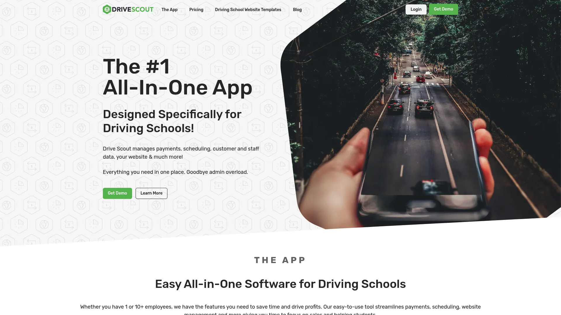 Drive Scout homepage showing driving school management dashboard