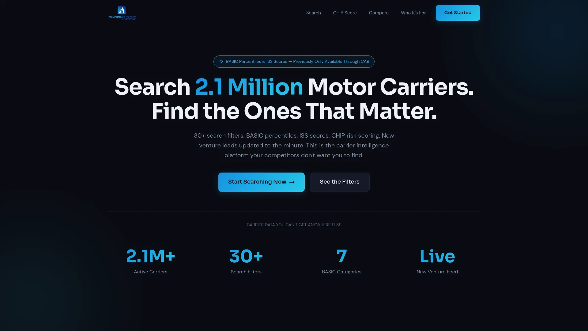DOT Leads platform showing carrier search and lead intelligence