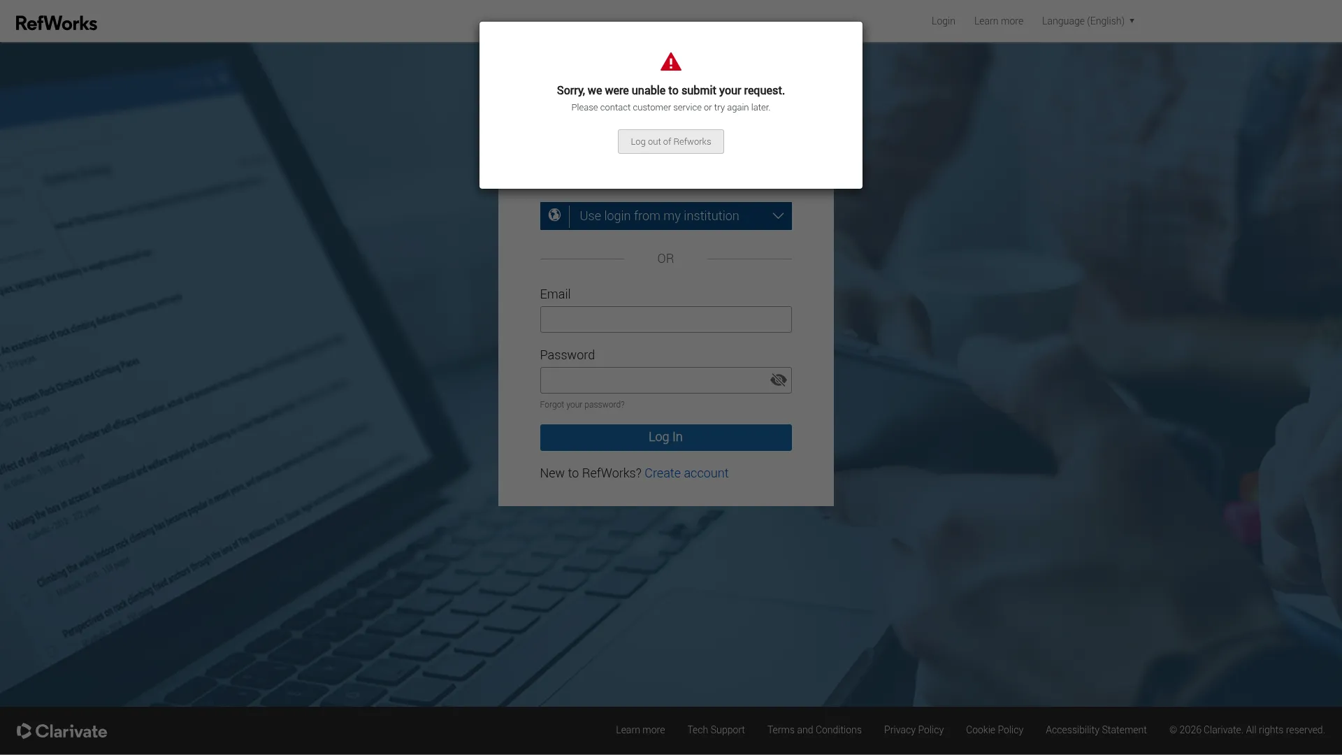 RefWorks homepage showing its cloud-based reference management platform