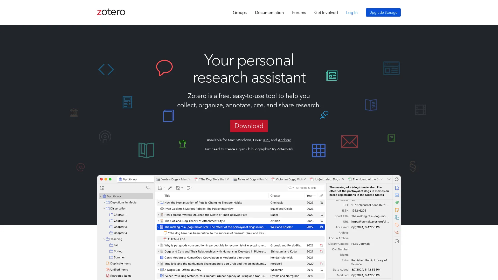 Zotero reference manager interface