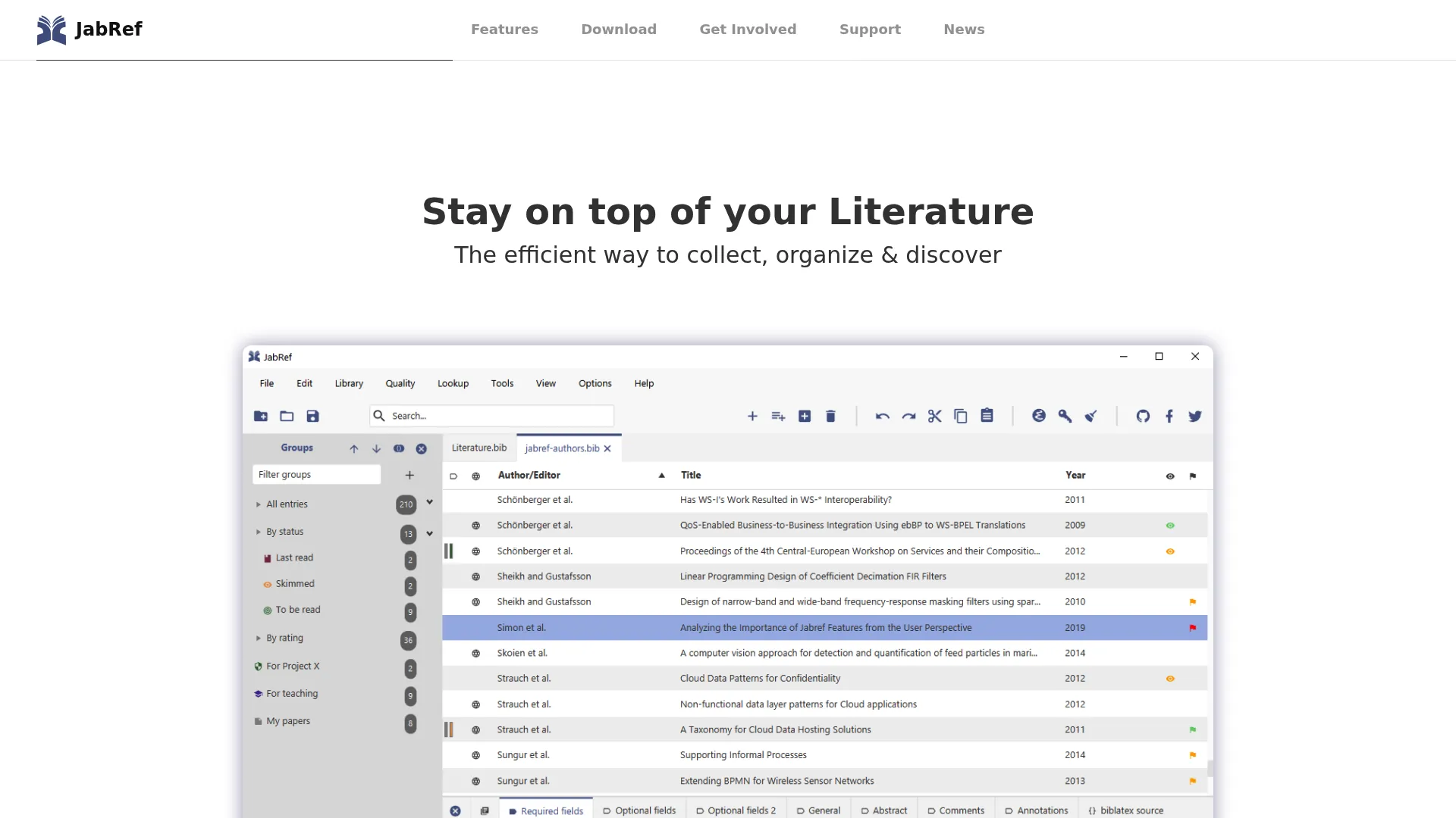 JabRef open-source BibTeX reference manager homepage