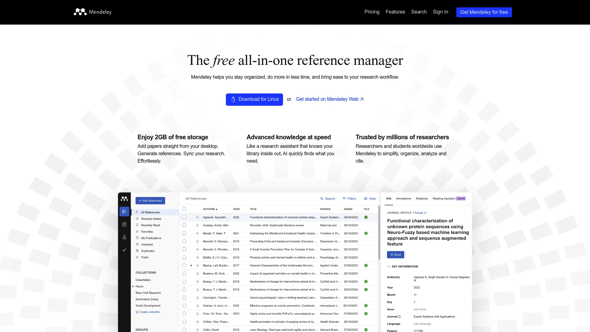 Mendeley reference manager and PDF reader homepage