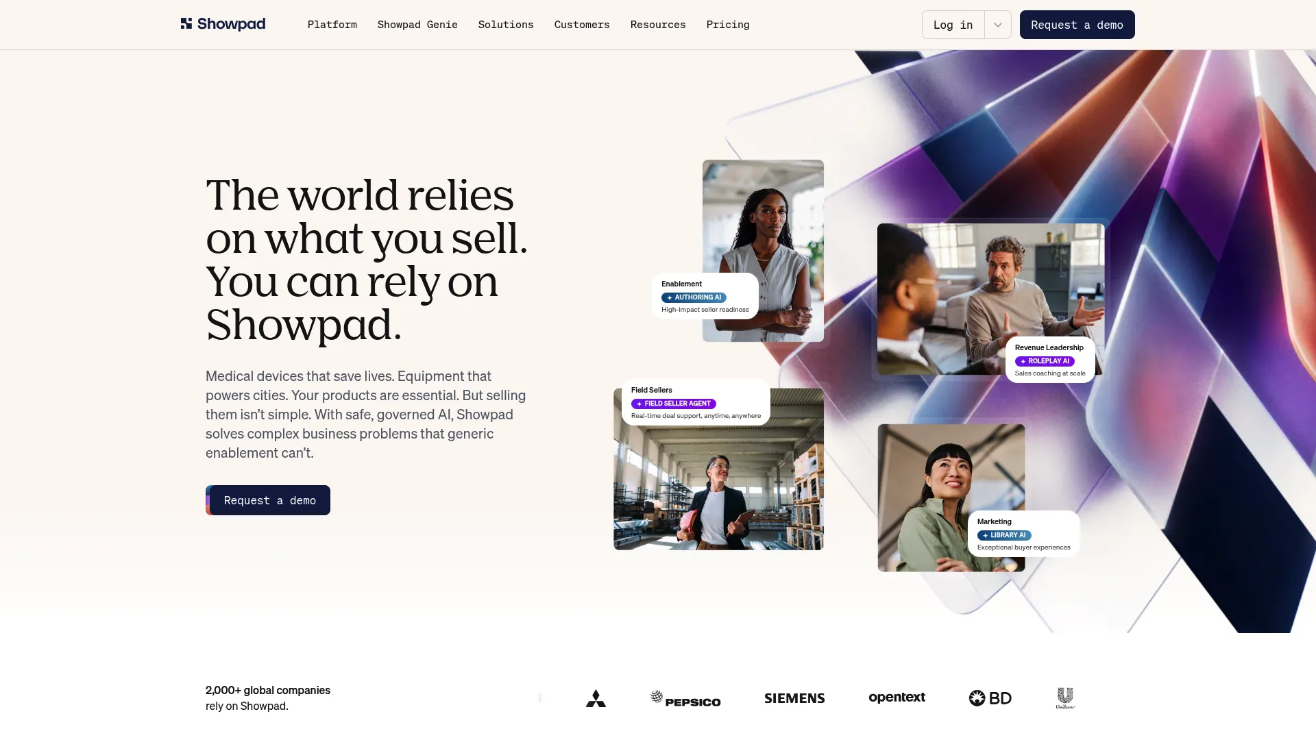 Showpad revenue effectiveness platform homepage