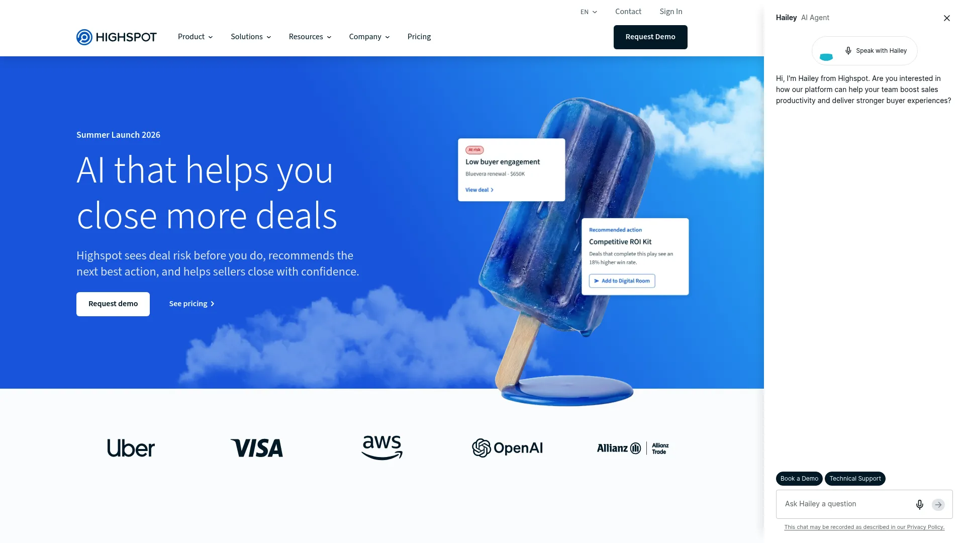 Highspot sales enablement platform homepage