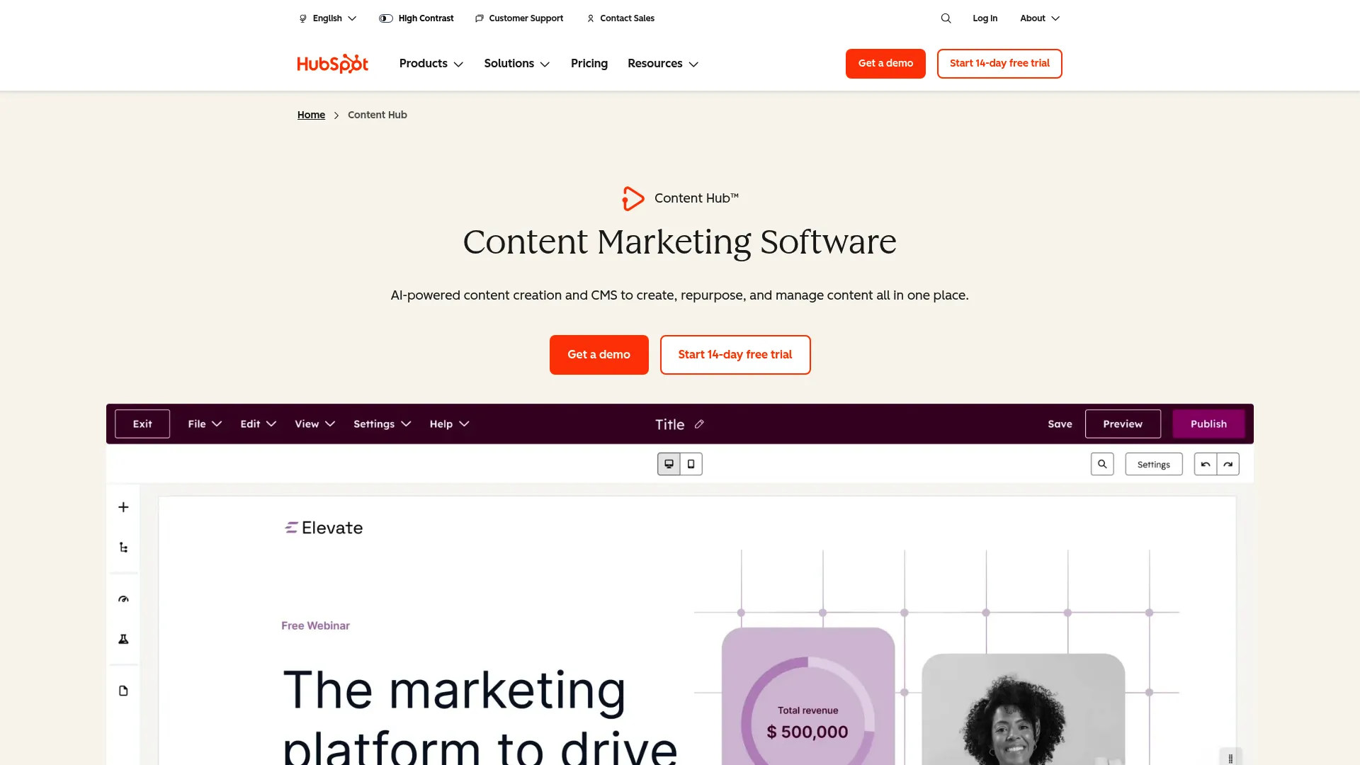 HubSpot Content Hub platform