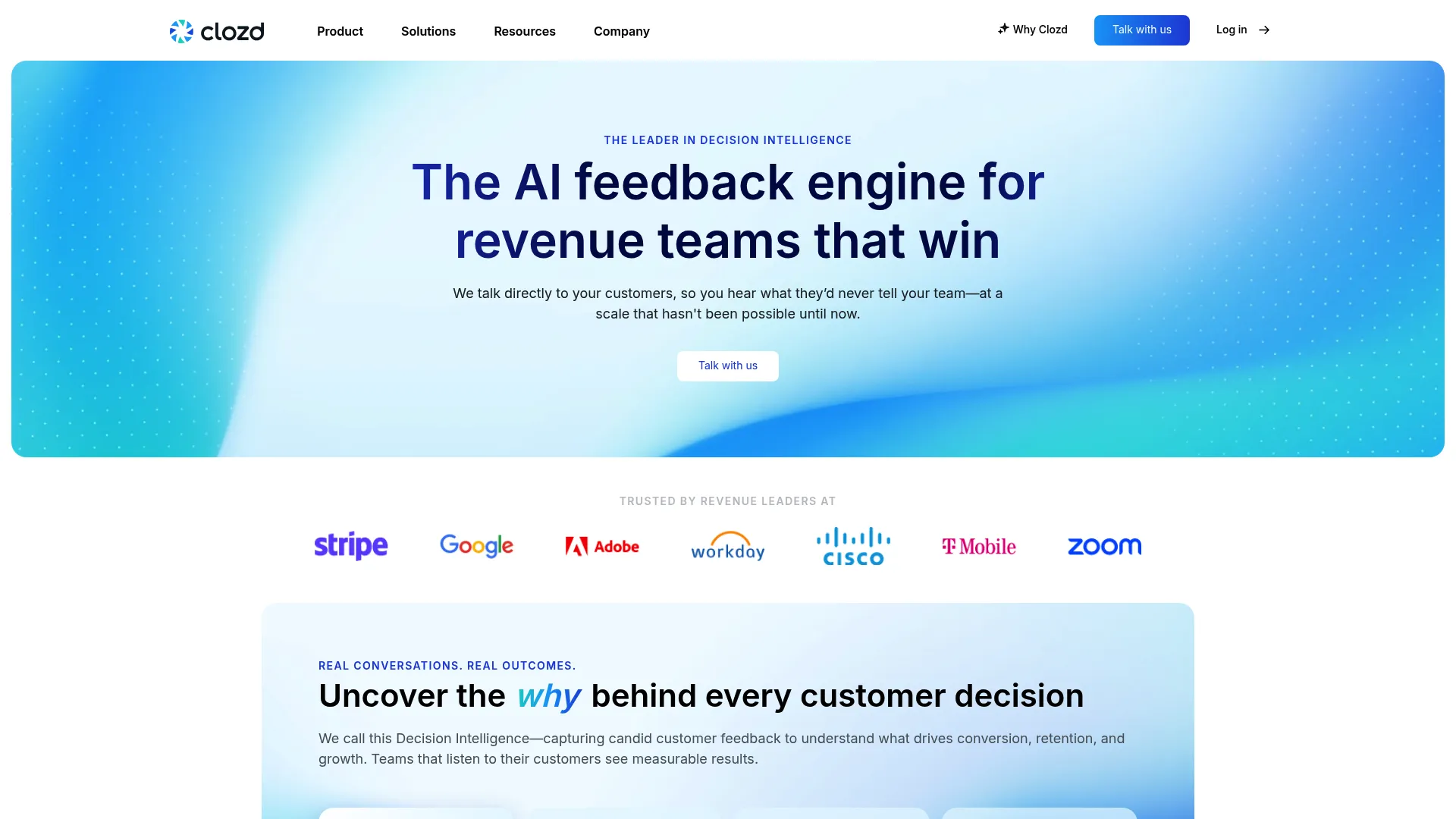 Clozd win-loss analysis platform homepage