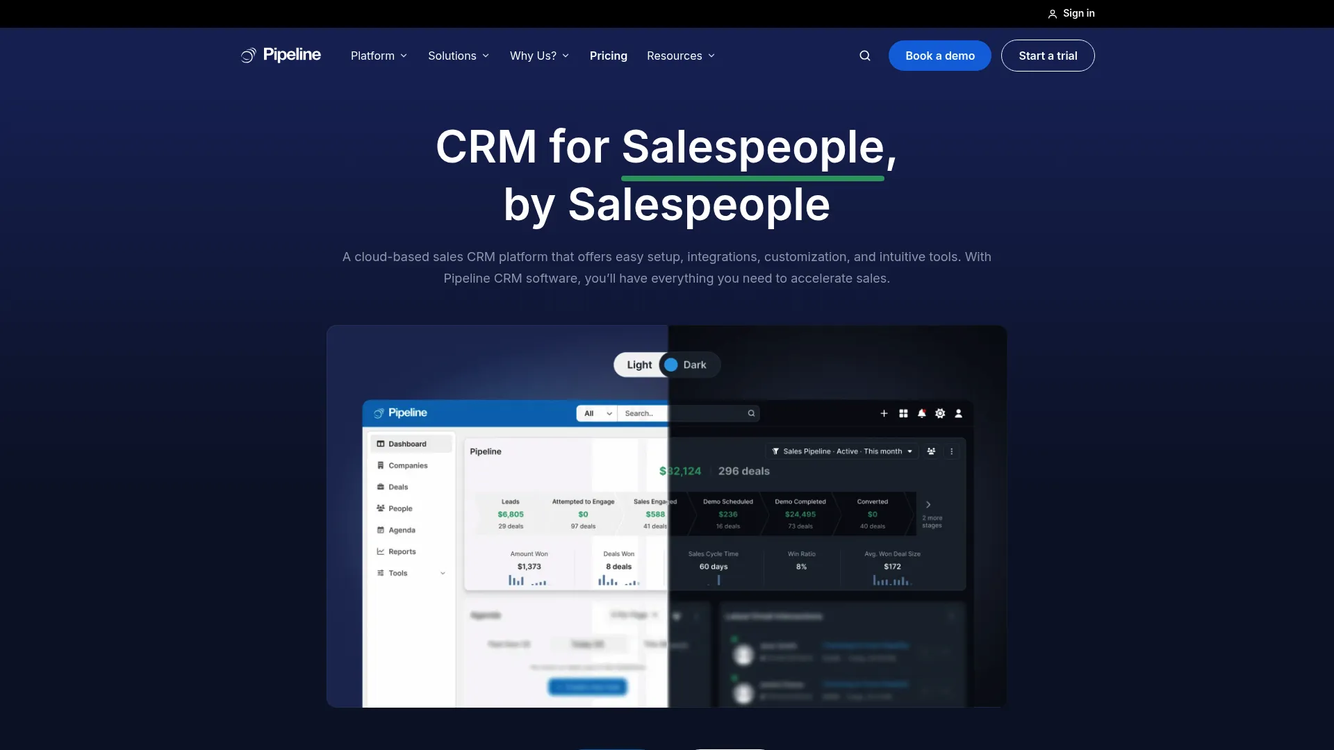 Pipeline CRM sales pipeline and deal management dashboard