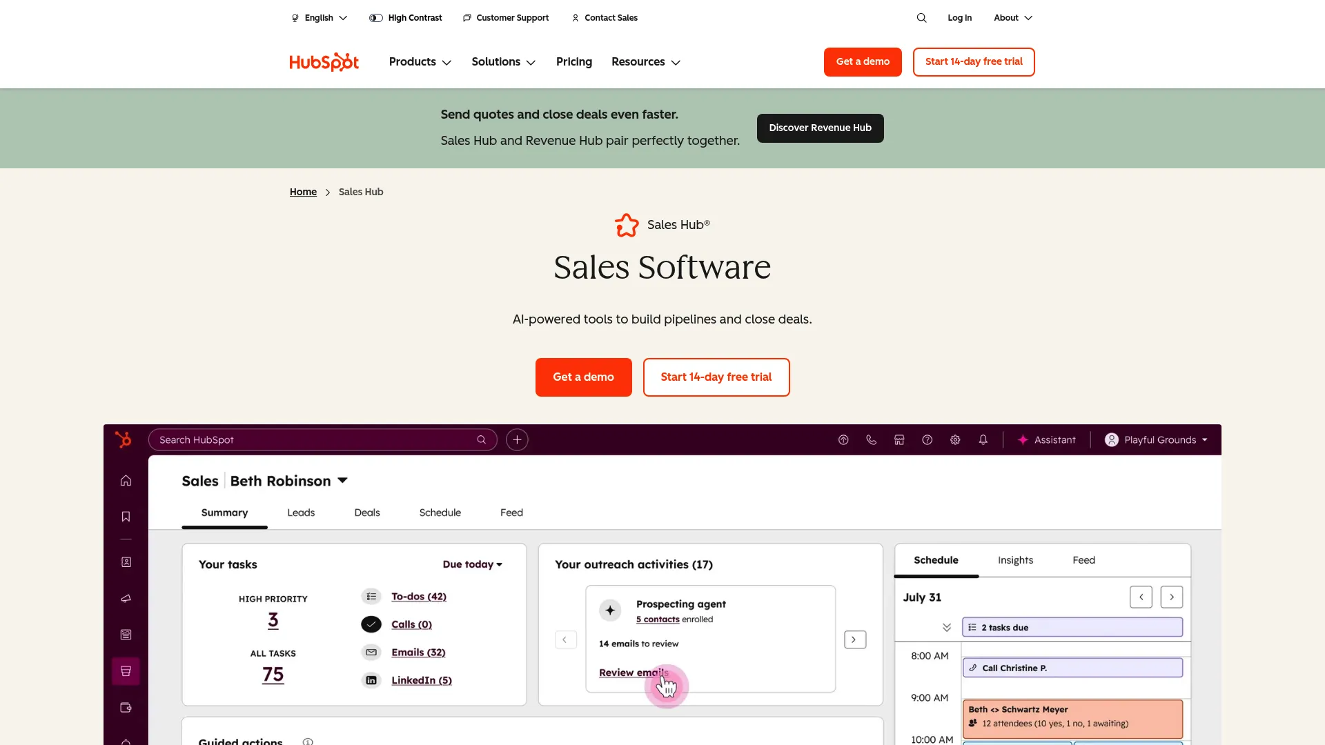 HubSpot Sales Hub deal pipeline and sales tracking view