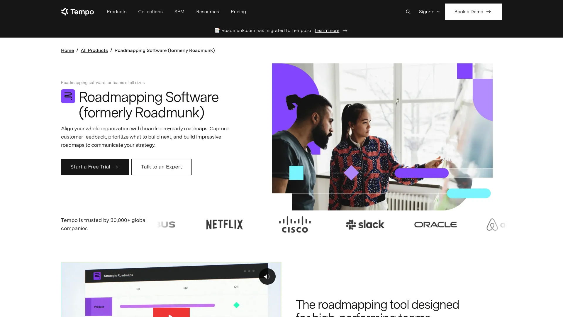Roadmunk visual product roadmapping software homepage