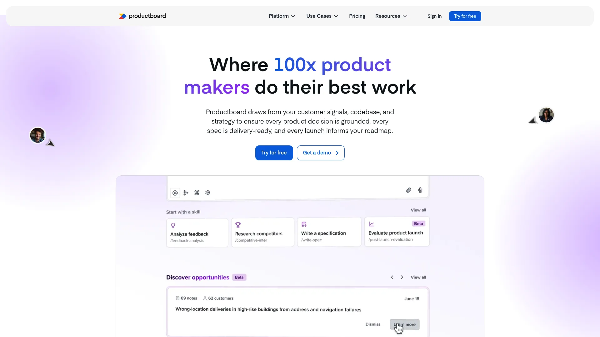 Productboard product management platform homepage