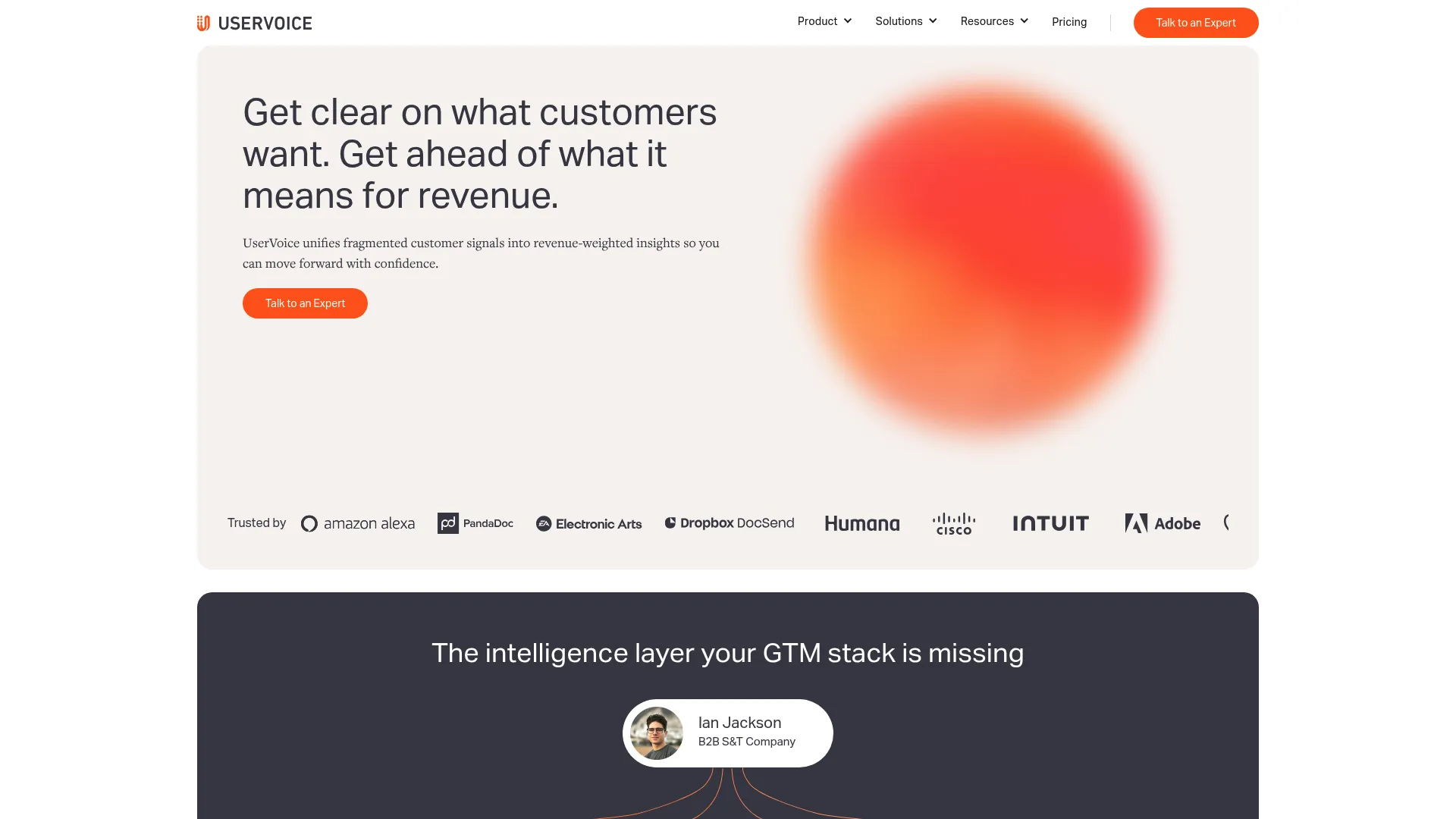 UserVoice feedback portal showing customer idea forum and voting